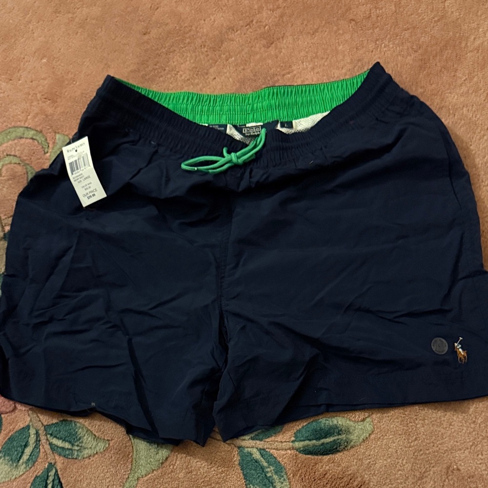 Polo by Ralph Lauren Dark Blue Swim Trunks with Green Accents